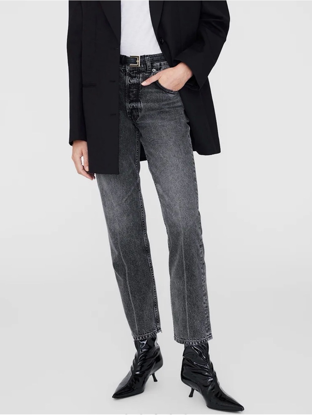 Black Patent Pointed-Toe Ankle Boots